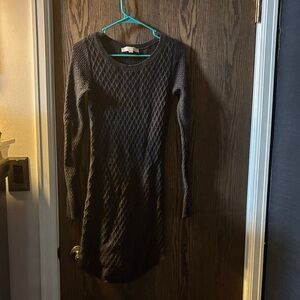 LOFT Black Textured Long Sleeve Dress